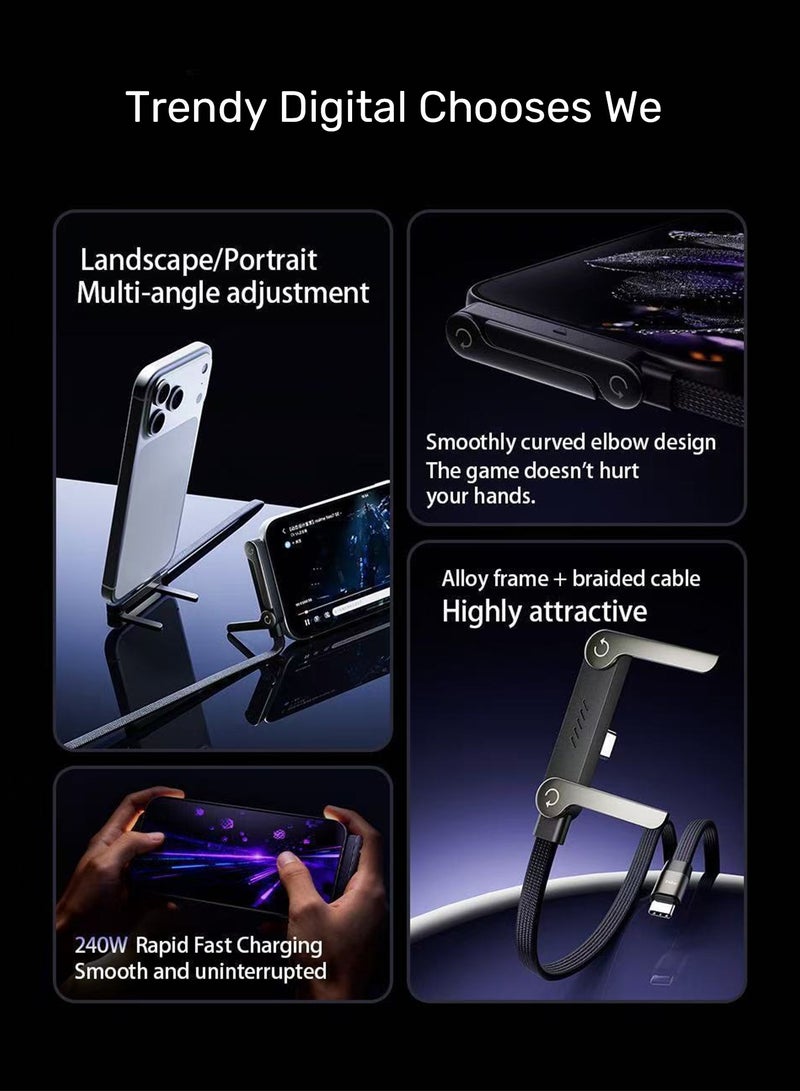 أورافلي كابل شحن بحامل غير مرئي مع قاعدة، من النوع C إلى النوع C، كابل شحن سريع PD بقوة 240 واط مع قاعدة معدنية قابلة للتعديل بزاوية 360 درجة، كابل بيانات مضفر متين، كابل شحن بحامل غير مرئي 2 في 1 مع قاعدة للمكتب والألعاب والأفلام والمكتب (1.5 متر) - Image 2